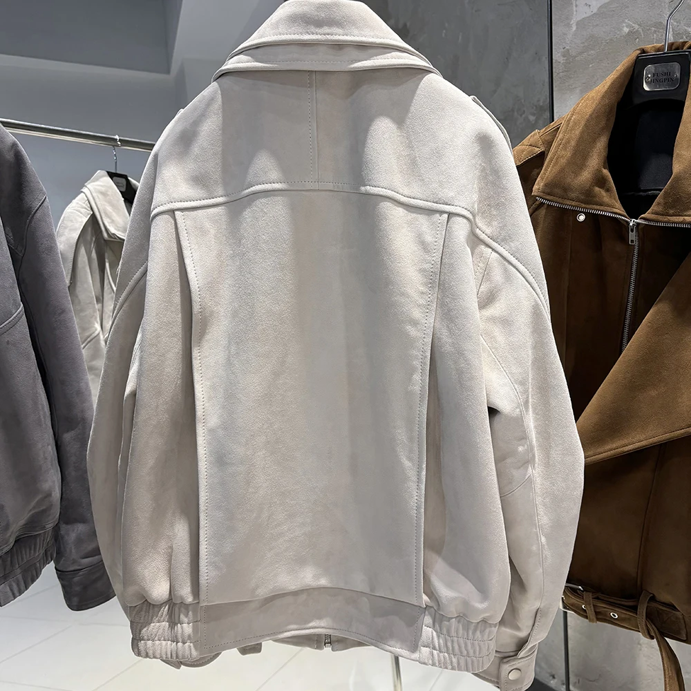 YOLOAgain Women's Real Leather Jacket 2025 Autumn Oversized Vintage Sheepskin Coat Female