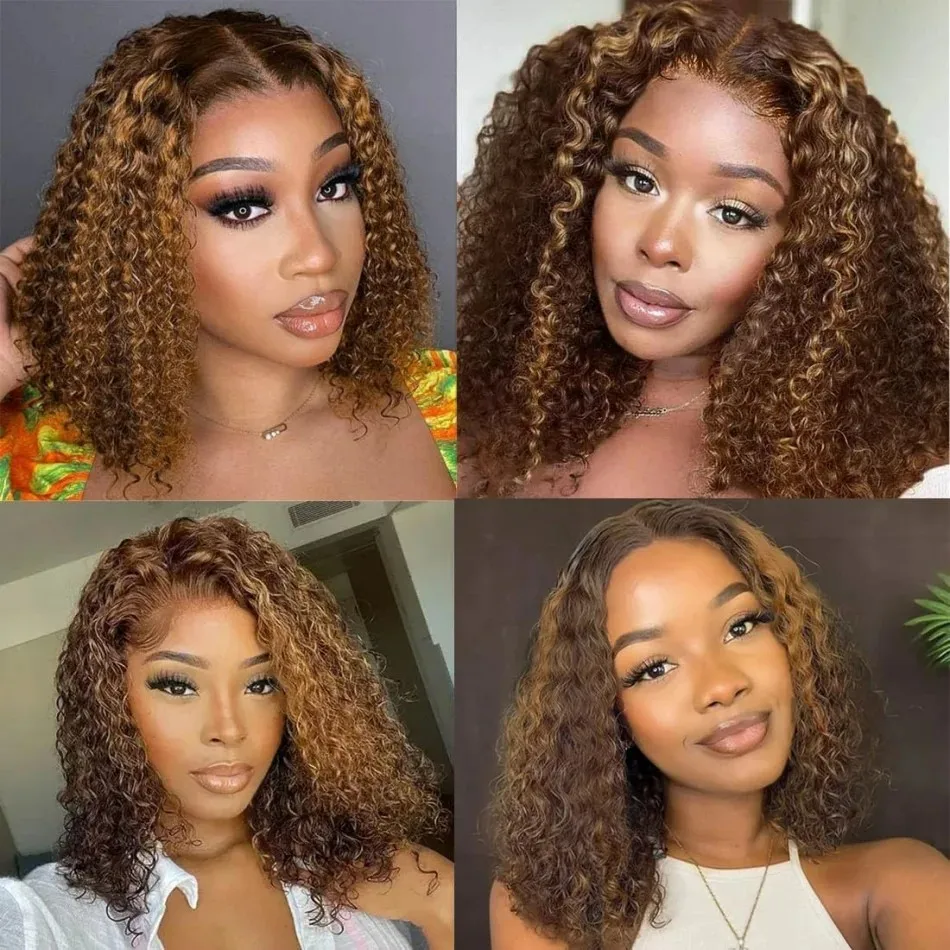 Highlight Ombre Bob Wig Human Hair 5X5 Hd Lace Closure Wig Curly Short Honey Blonde Colored Glueless Deep Wave Frontal Wigs 16In 5