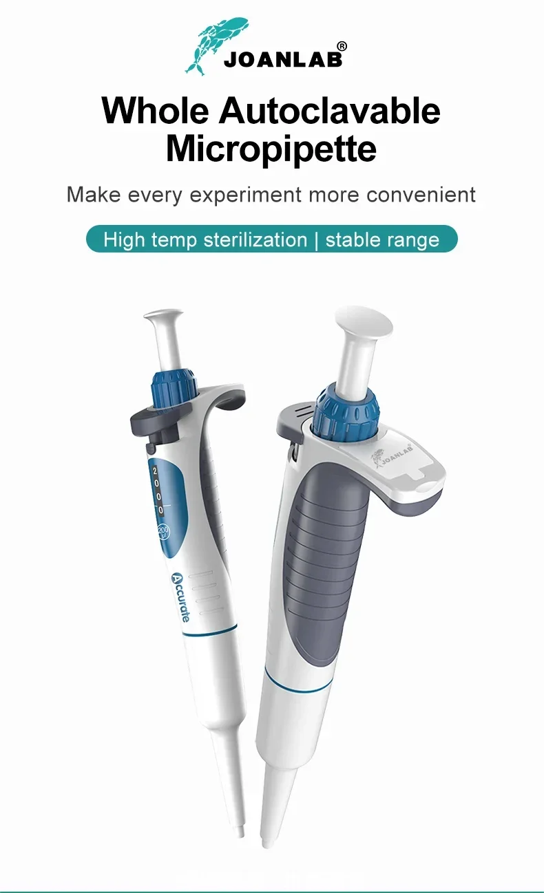 JOANLAB Autoclavable Digital Adjustable Micropipette with Pipette Tips High-quality laboratory micropipette with adjustable volume settings and autoclavable design, complete with pipette tips. High-quality laboratory micropipette with adjustable volume settings and autoclavable design, complete with pipette tips. S5b64ec6b6c1244919a8bff828b621a8bw -