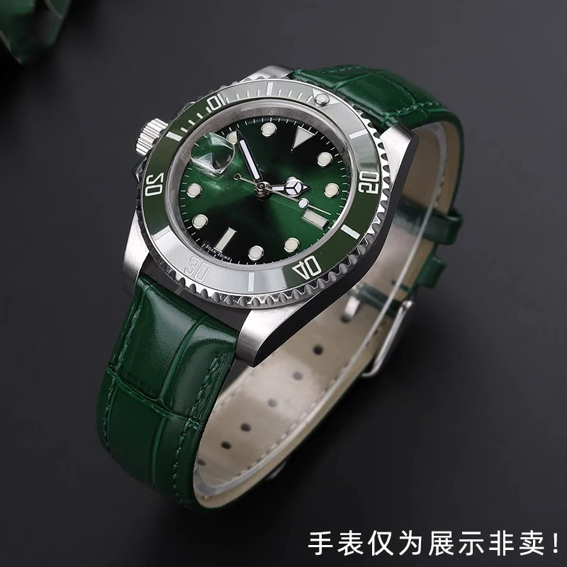 High Quality Green Watch Strap with Butterfly Buckle - Business Casual Design