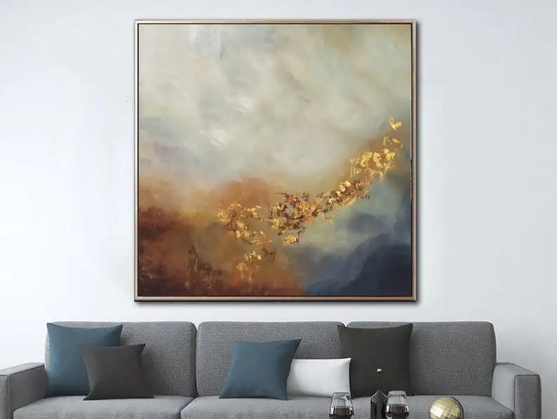 

Large Oil Paintings Canvas Gold Leaf Abstract Painting Texture Wall Art Contemporary Artwork Original Painting Office Hand Art