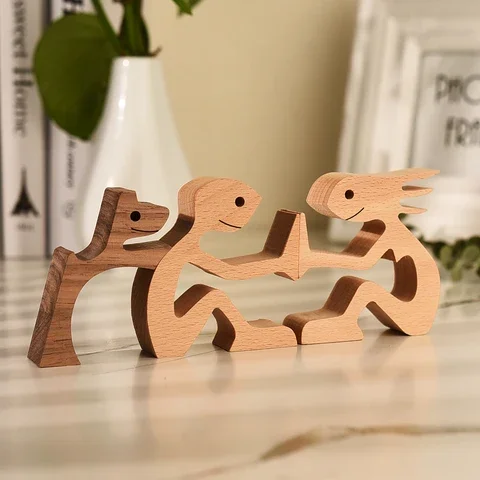 

Wooden Man And Child Family Of Four Indoor Room Desk Decor Wood Craft Home Decoration Mini Figurines Housewarming Gift