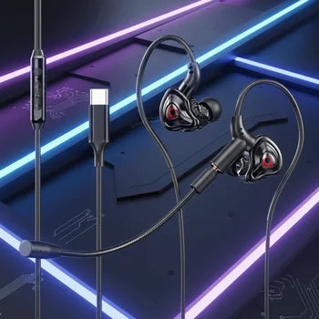 Auricolare cablato con doppio microfono 3,5 mm/tipo C Cuffie cablate per bassi profondi Cuffie stereo HiFi a testa tonda