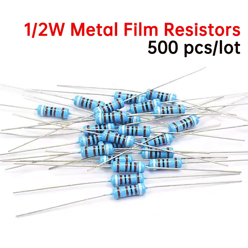 500 Pz/Lotto 0.5W 1/2W Resistori A Film Metallico 1% 1R ~ 1M 1 2 10 22 47 100 330 Ohm R K M Resistenza 22K 4.7K 470K Resistore 100R 330R