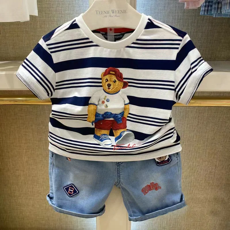

cotton bear print fashion tees for boy kids clothes oversize loose t-shirt tops Family Matching Outfits Clothes
