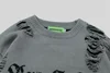 Torn Smooth Sweater Men Retro Ripped Hole Knitted Letter Plain Jumpers Men Streetwear Hip Hop Harajuku Punk Gothic Sweaters 4