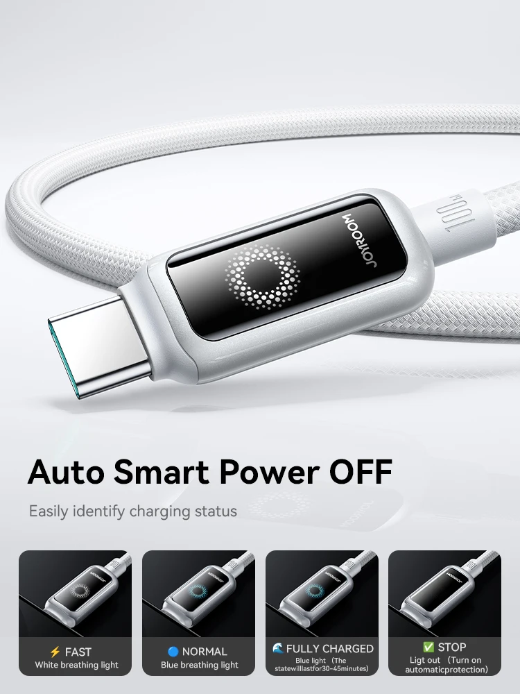 รูปสินค้า สายชาร์จ Joyroom USB-C 100W ชาร์จเร็ว ปิดอัตโนมัติ สำหรับ iPhone 16 Pro Max & Samsung Galaxy