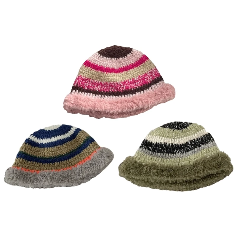 

Handmade Bucket Hat Elegant Beanie Y2K Cloches for Women Party Simple Hat Lady Knitted Furry Bucket Hat