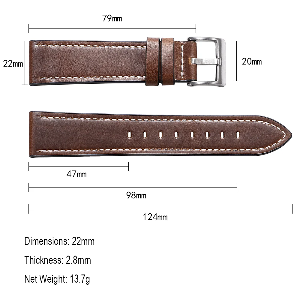 Handmade Vintage Brown Calfskin Leather Watch Band - Men's Soft Oil Wax Bracelet Strap Accessories
