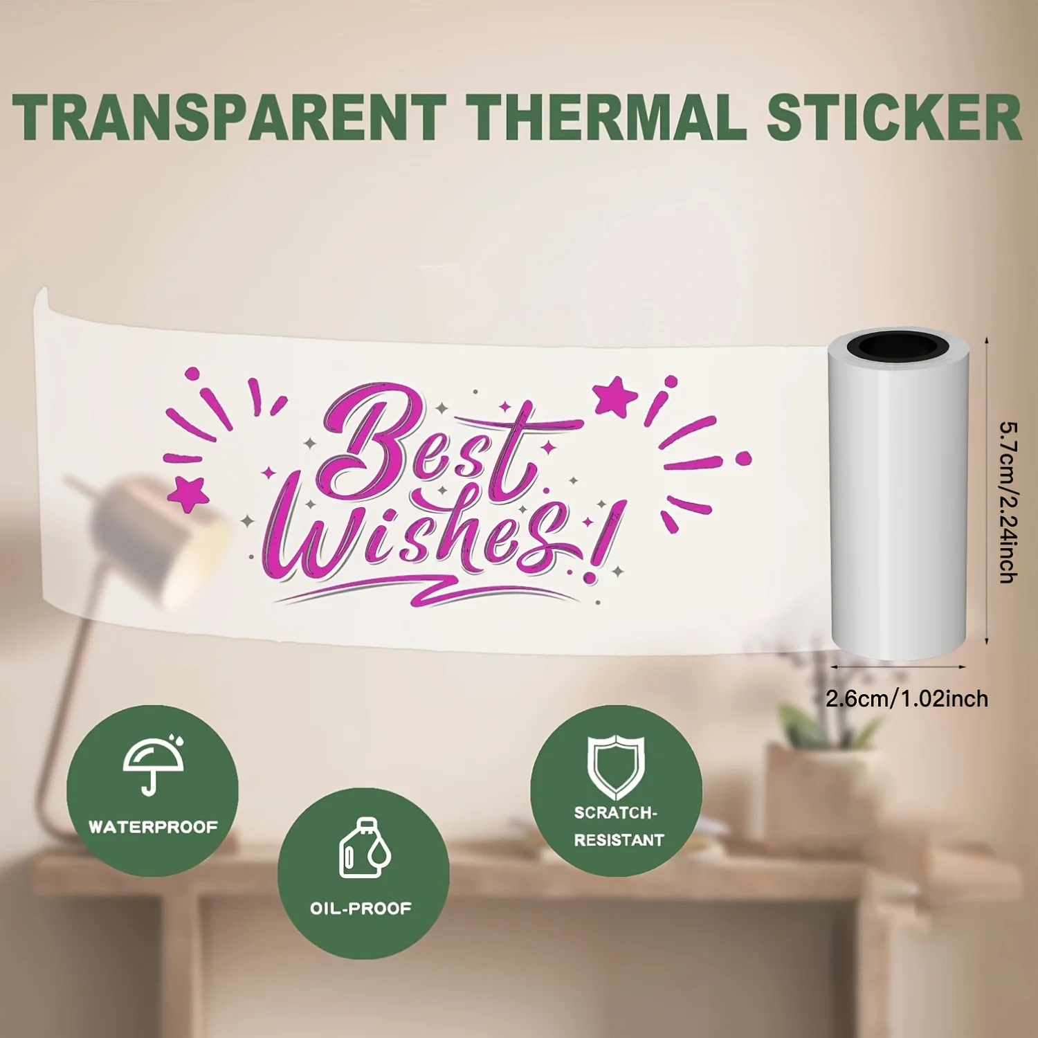 Colorful Transparent Self-Adhesive Stickers, Rolls of Clear Labels, Suitable for Mini Portable Printer, Printing Paper 57mm