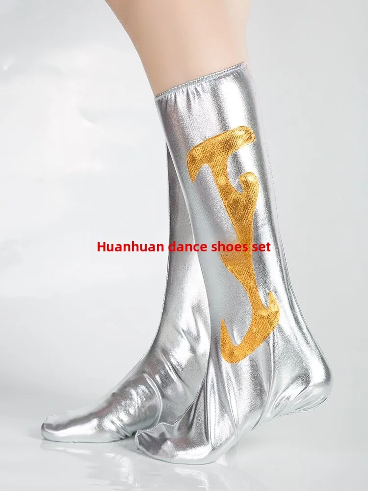 High Elastici Dance Boot Covers Mongolian Performance Red Gold Bla Patterned oe Covers for Tibetan Dance Youth Size