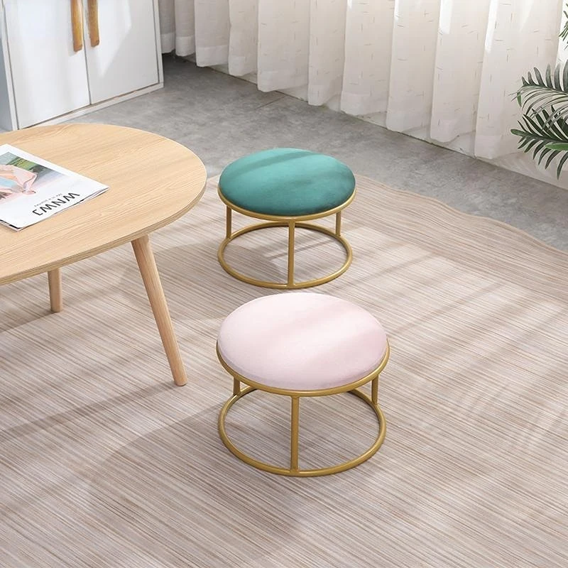 

Simple Vanity Chair Shoe Stool Round Foot Storage Ottoman Flannel Vanity Foot Under Desk Stool Shoe Space Saving Furniture Stool