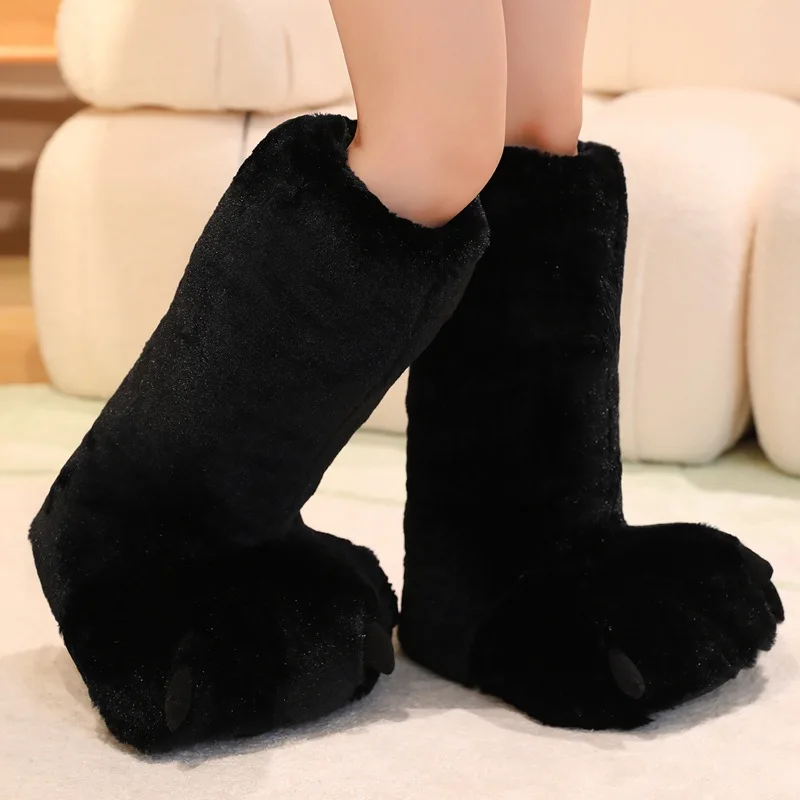 2025 Winter Women High Boots Bear Claw Slippers Shoes Plush