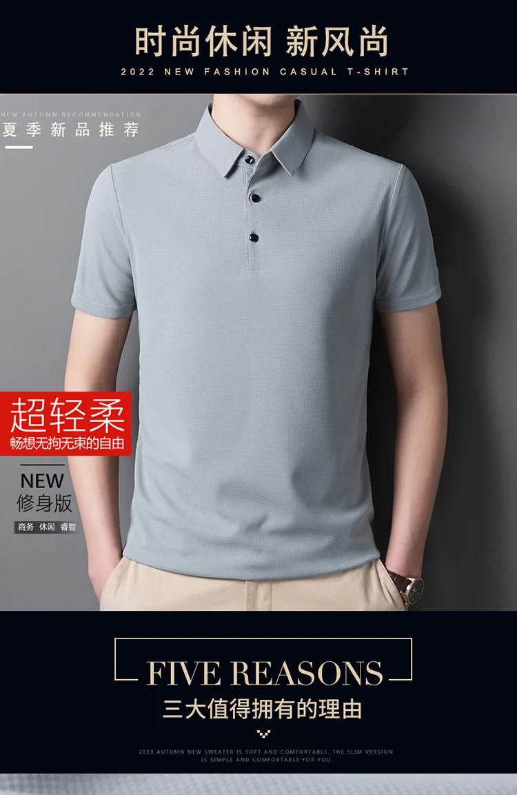 Description Picture 2 of item2024 Men's Short-Sleeved Polo Shirt Summer New Solid Color All-Match Youth Lapels T-shirt