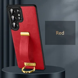 Premium PU Leather Finger Grip Strap Case - Business Edition for Galaxy S26 Plus (Red)