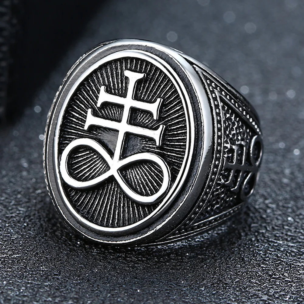 Vnox Sigil of Lucifer Devil Seal of Satan Stamp Ring for Men