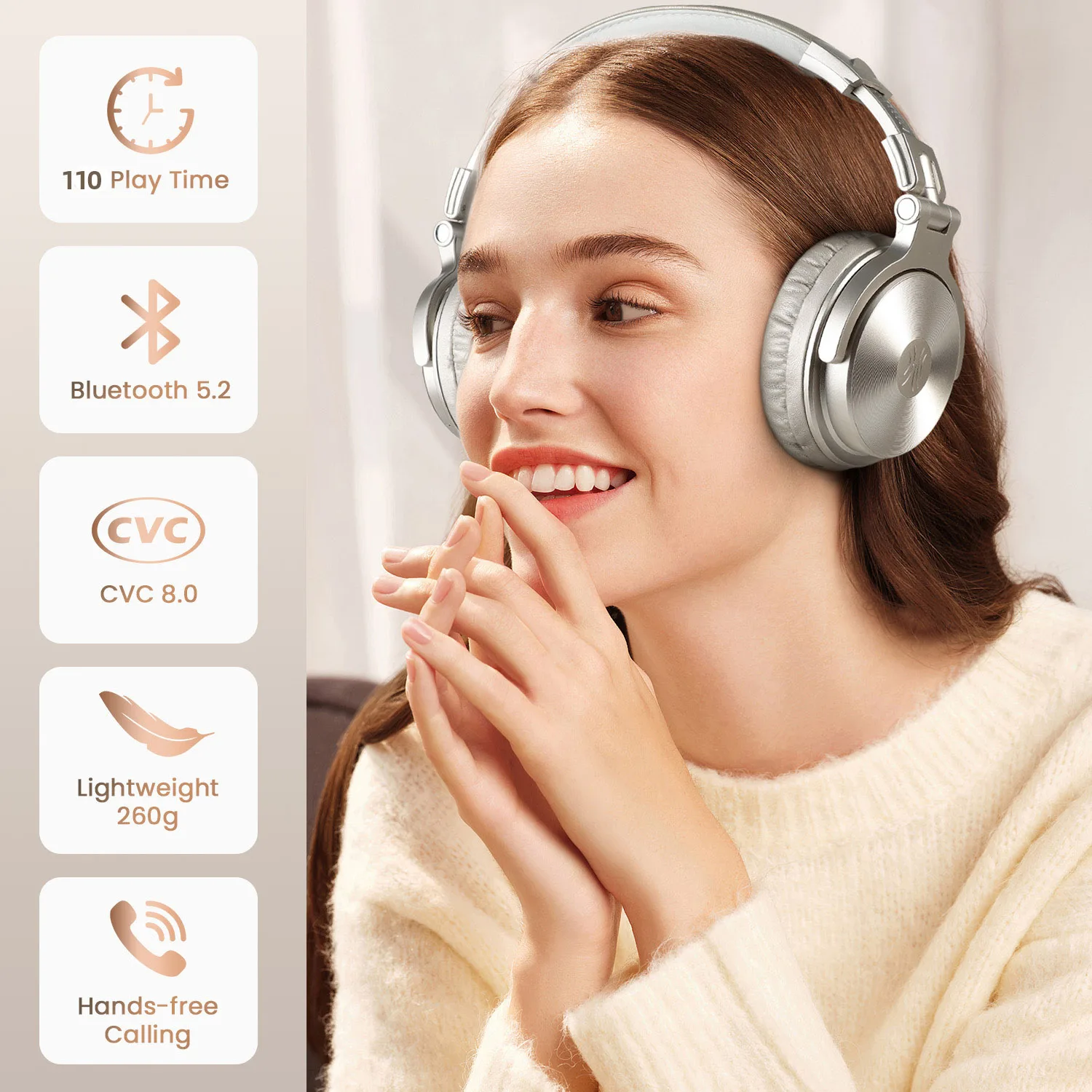 Фото Беспроводные Bluetooth-наушники Oneodio, Накладные наушники с микрофоном, Hi-Res аудио, проводная и беспроводная гарнитура (Распродажа, доставка из России) №2