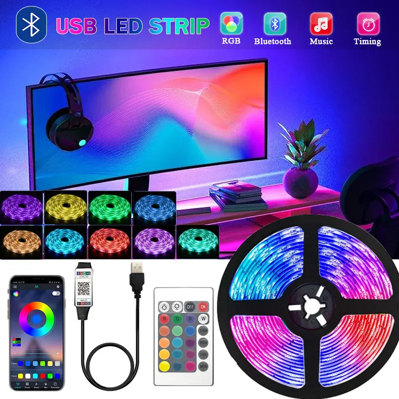 

Светодиодная Usb-лента для телевизора, 5 В, Rgb-лента с контроллером 5050, декоративная светодиодная световая лента 5 м, 10 м, 15 м, 20 м, 25 м, светодиодная лента для спальни, Bluetooth