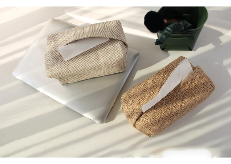 Description Picture 5 of itemJapanese-Style Jute Tissue Case Napkin Holder for Living Room Table Tissue Boxes Container Home Car Papers Dispenser Holder