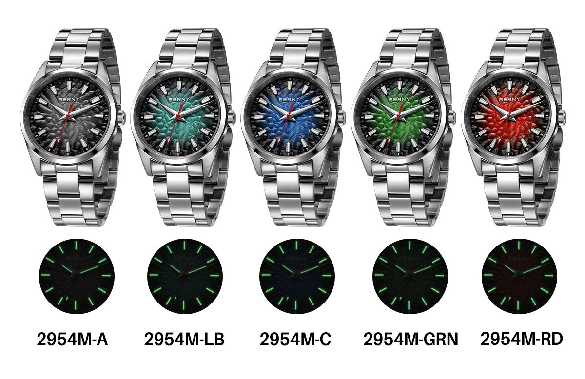 BERNY Uhren für Herren, leuchtende Saphir-Quarz-Herrenuhr, modisch, lässig, 10 ATM, komplett aus Edelstahl, Business-Armbanduhr – Detail 9