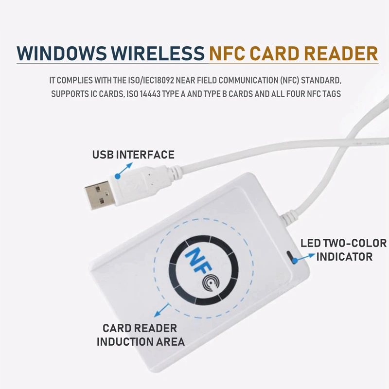 

USB NFC Card Reader Writer ACR122U-A9 China Contactless RFID Card Reader Windows Wireless NFC Reader