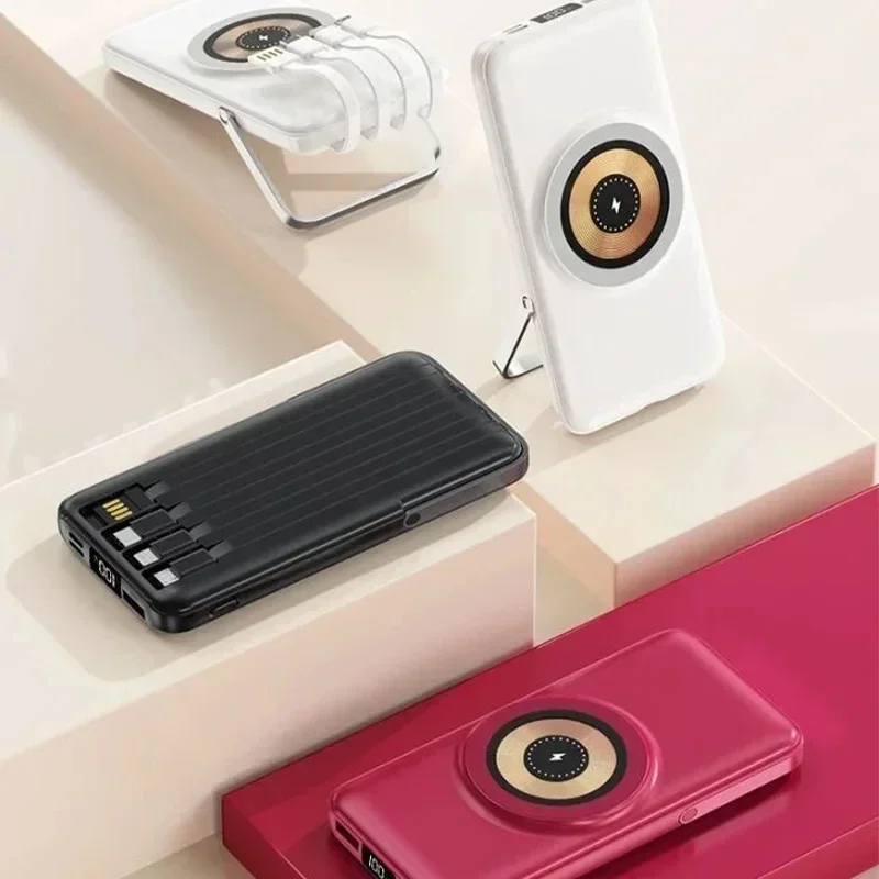 무선 보조배터리, 200000mAh, 빠른 자기 흡입, 휴대용, 내장 케이블, 3 인 1 내구성 모바일 전원 공급 장치