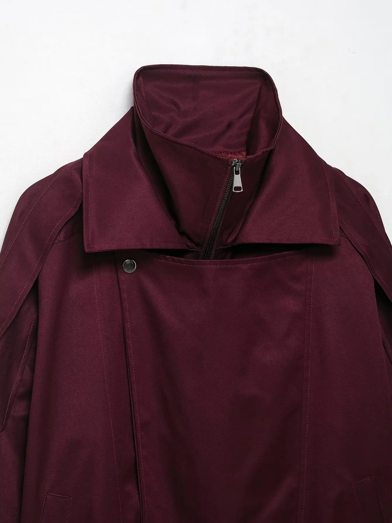 Autumn Fashion Burgundy Zipper Bomber Jackets Women Loose Stand Collar Long Sleeve Pockets Short Coats Ladies Street Outerwear