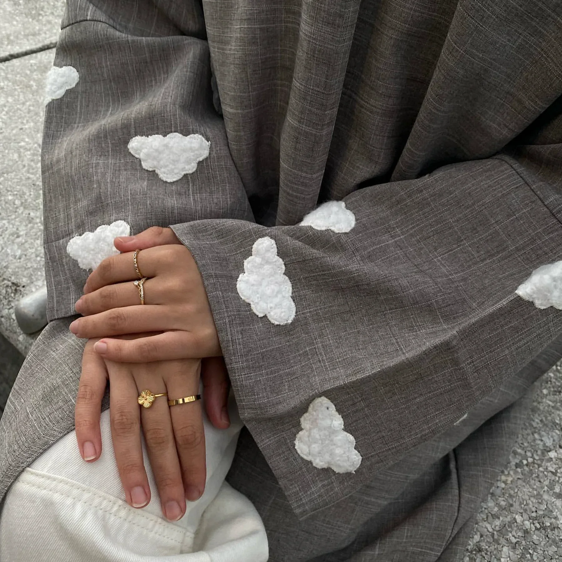 Clouds Embroidery Open Linen Abaya Luxury Dubai Eid Hijab Dress Turkish Ramadan New Abayas for Muslim Women Islam Clothes Kaftan