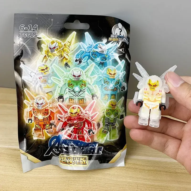 Marvel Cartoon Iron Man Hulkbuster Mecha Blocchi Luminosi Nuova Bambola Borsa Per Indovinare Creativa Puzzle Assemblaggio Regalo Giocattolo
