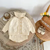 New autumn clothing for babies aged 0-3, trendy baby boy and girl knitted ball jumpsuit 1