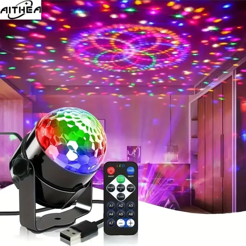 Music Sync LED Stage Disco Light With Remote Control Christmas Atmosphere Rotating Ball Lamp for Party Home DJ Bar Xmas