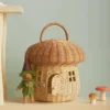 Rattan Tote Bag Handmade Mushroom Woven Rattan Basket Children Room Decoration Tote Toy Sundry Storage Bag Flower Girl Basket 3