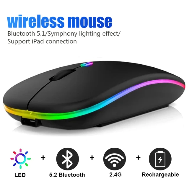 Bluetooth Wireless Mouse for Computer PC Laptop iPad Tablet with RGB Backlight Mice Ergonomic Rechargeable USB Mouse Gamer 1