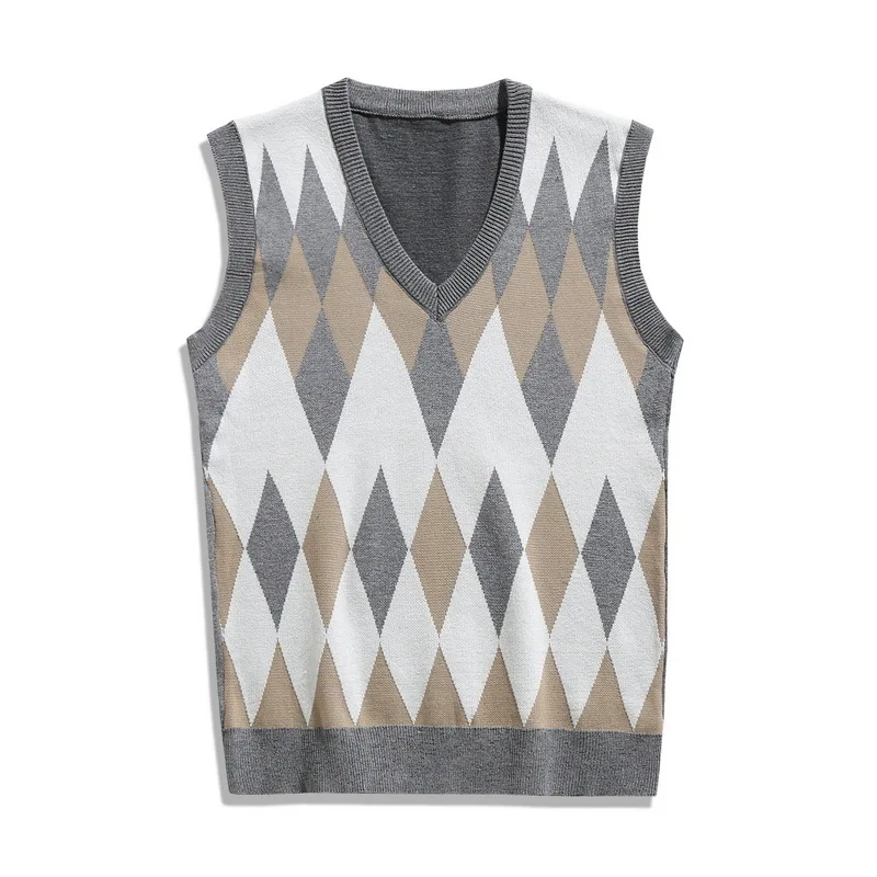 2023 Autumn New Men's V-neck Tank Top Vest Knitted Shirt Horse Clip Sweater