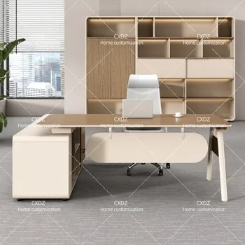 Set Scrivania e Sedia Direzionale Moderno e Semplice, Tavolo da Ufficio di Lusso per Dirigenti, Postazione di Lavoro Elegante per Manager