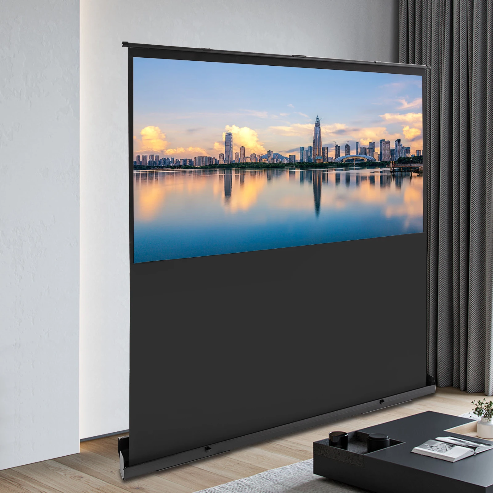 Tragbare 80-Zoll-Projektorleinwand, Klimmzug-Projektionsleinwand, Bodenprojektionsleinwand, 40 Zoll höhenverstellbar, 1,2 Verstärkungswirkung – Detail 10