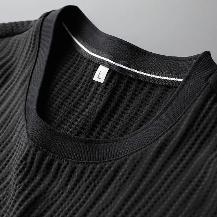 New Summer Ice Silk Casual Sports Suit Men's Pleated Thin t shirt + Pants Two Piece Set Men's High Quality Breathable Tracksuit 5
