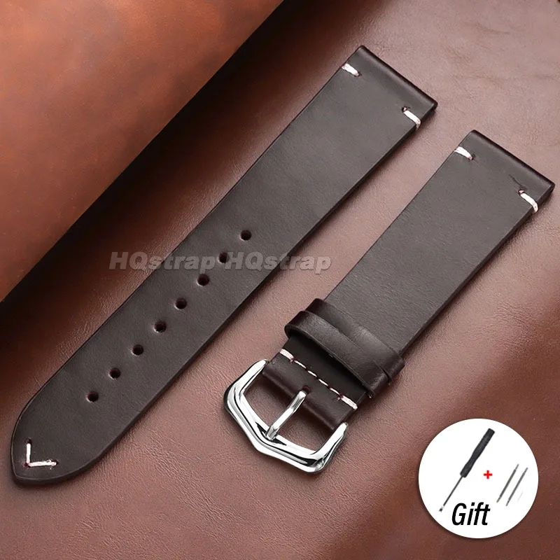 Deluxe Vintage Cowhide Leather Watch Band - Hand-Stitched Retro Style Strap