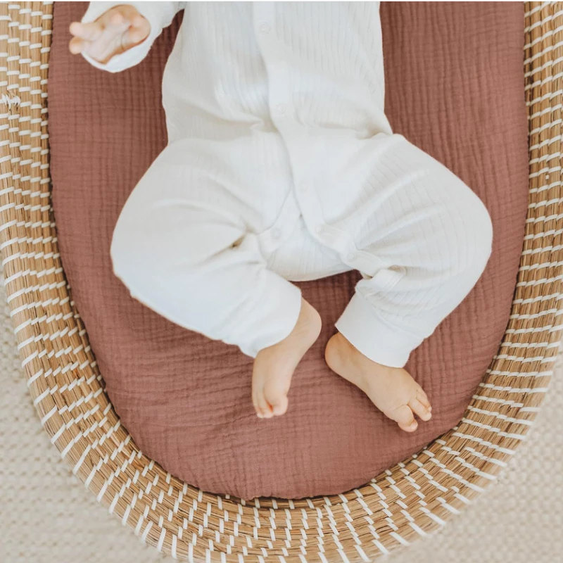 Set biancheria da letto per culla 2 pezzi Materasso per culla in filato di cotone traspirante Fodera lavabile rimovibile Biancheria da letto per bambini - immagine 3