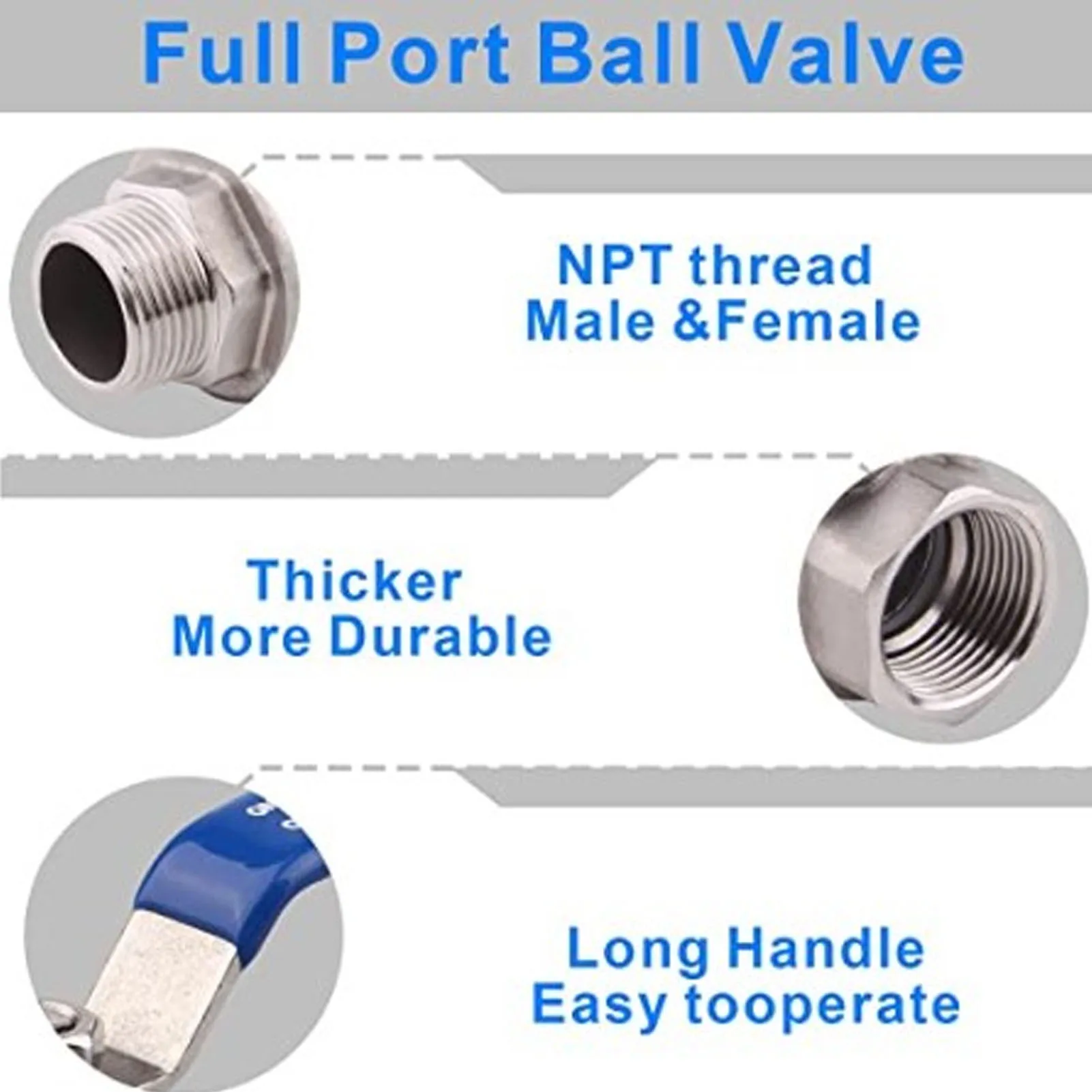 Full Port Ball Valve 3/8 Inch NPT Male and Female Thread Pipe Fitting 1000WOG Stainless Steel Ball Valve Ball,Valve&sect;Full,Port,