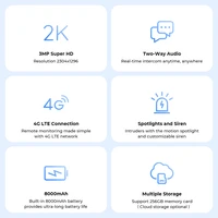 Caméra de sécurité H.view 4G 3Mp alimentée par énergie solaire, batterie 8000mAh, surveillance extérieure, détection humaine PIR, audio avec eSIM intégré 4