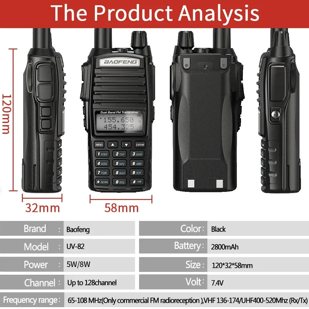 Baofeng UV 82 Walkie Talkie Real 5W 8W Ham Radio Comunicador Dual PTT Long Range 2 Way Portable FM Amateur Radio Station 6