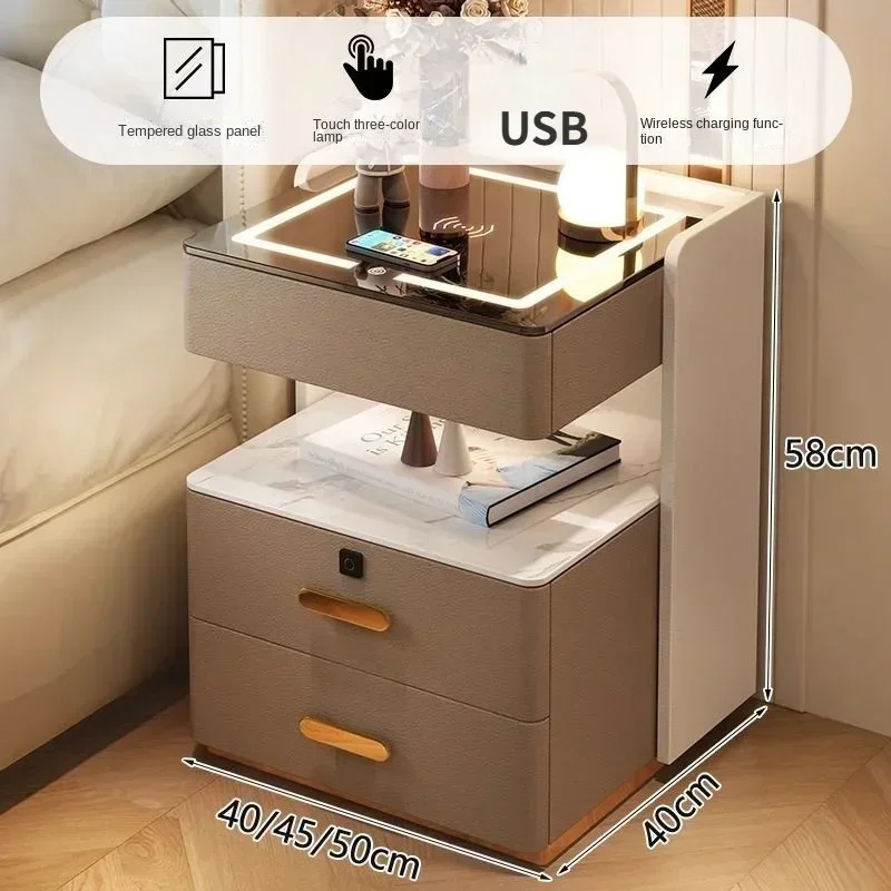 thumbnail image 1 of Mesita de noche inteligente, sencilla y moderna, dormitorio doméstico de tres cajones, almacenamiento junto a la cama, gabinete de almacenamiento de madera maciza, mesita de noche, 1 of 4