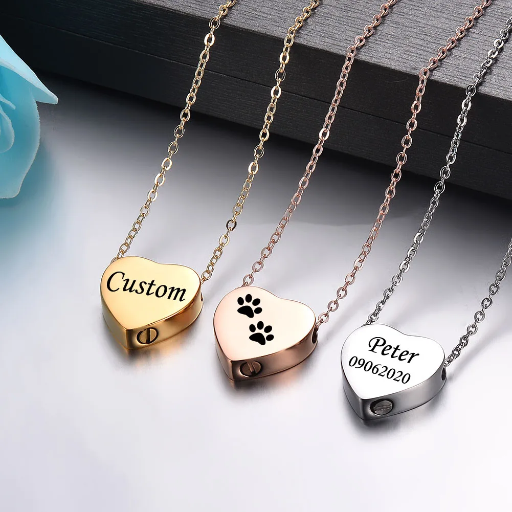 Classic Heart Necklace for Ashes Pendant Stainless Steel Cremation Holder Urn Keepsake Memorial Jewelry For Human/ Pet Free Engr small cremation urn for pet ashes mini pet keepsake urn