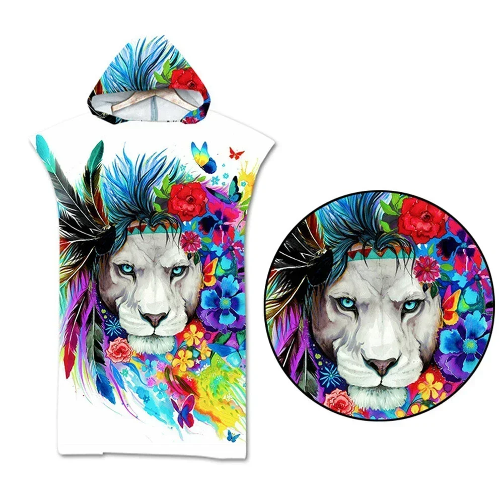 Printed Hooded Beach Towel For Adults Child Quick Dry Swimming Pool Poncho Bath Towel With Cloak Bathrobe Swimming Towels