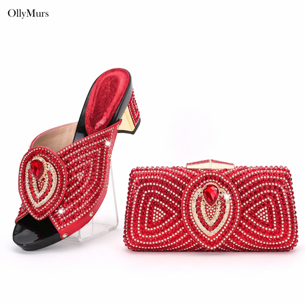 

New Arrival Italian Rhinestone Shoes And Bag Set For Party In Women Nigerian Wedding Pumps Sandals Shoes And Matching Bags Set