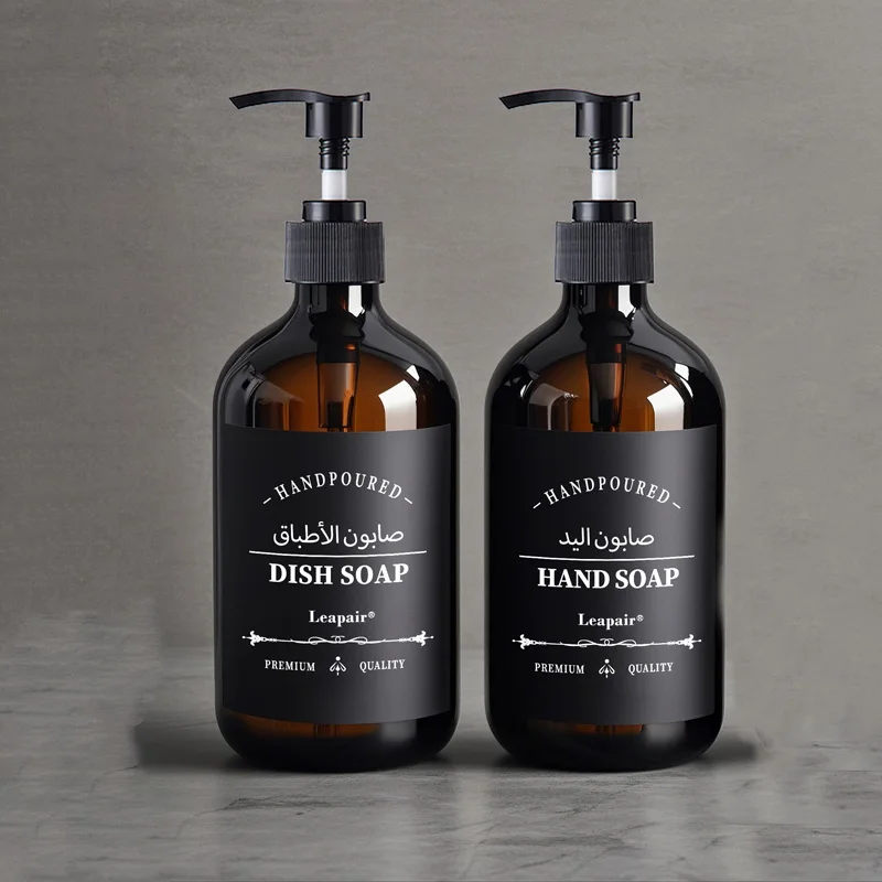 2PCS 500ml Hand Dish Soap Dispenser With Labels Refillable Container Bathroom Body Wash Shampoo Liquid Lotion Bottle Tray Holder soap dispenser shampoo dispenser dispenser bottle holder