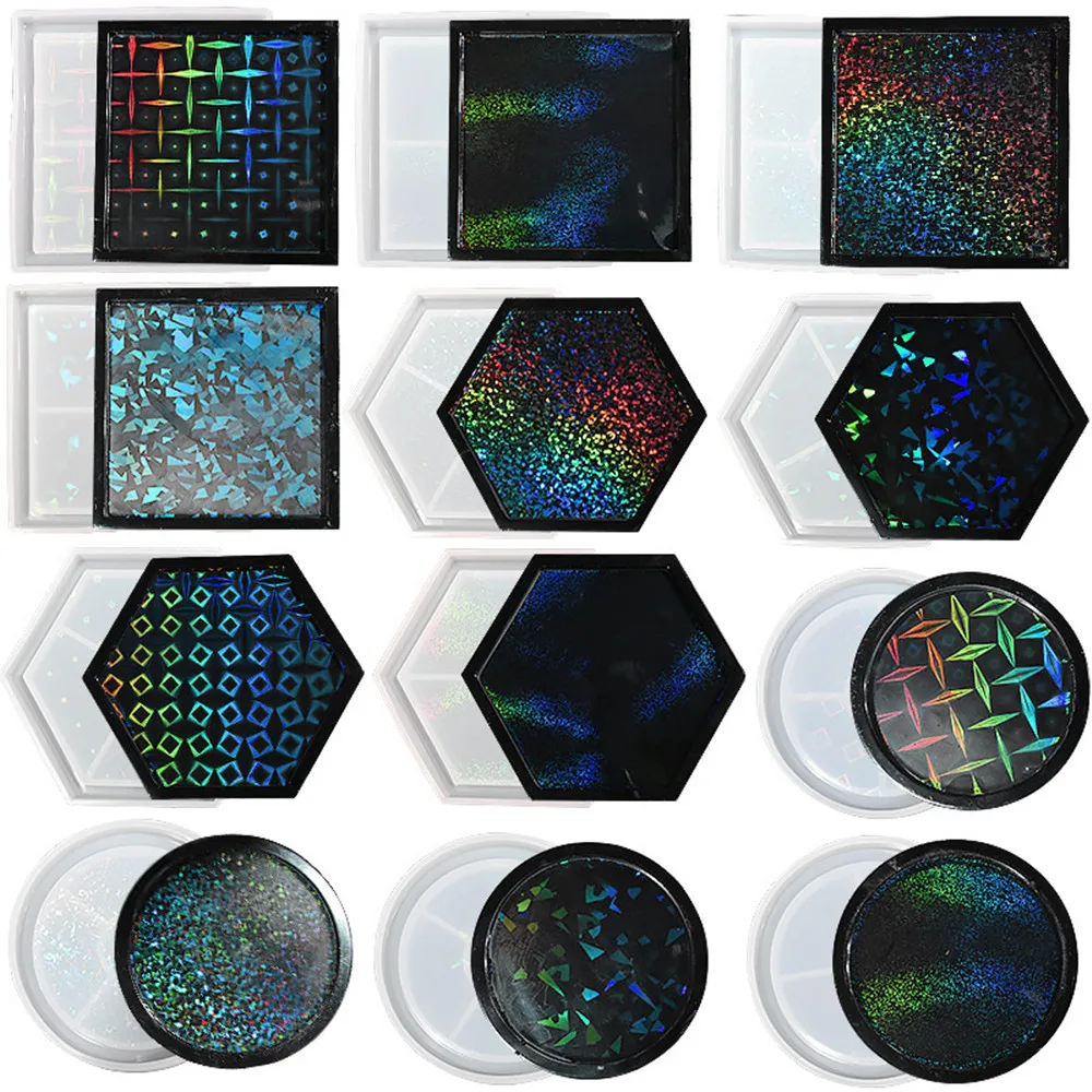 

Holographic Light and Shadow Coaster Silicone Molds Laser Round Cup Pad Tray Epoxy Resin Mould for DIY Epoxy Resin Table Decor