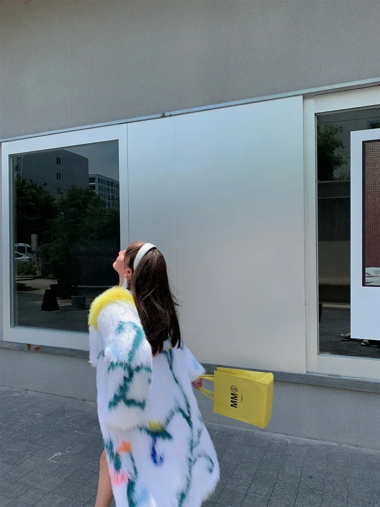 Imported Fox Hair Woven Fur Coat Mid-length Hooded Slimming Knitted Thick Warm Fur Casual Women Jacket for Women Color Contrast