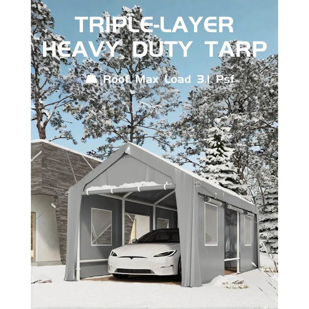 20'x13'x11' Carport, Reinforced Poles & 14 Mil PE Canopy, Carport